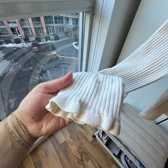 Maje | Cream Ribbed Ruffle-Trim Sweater - Picture 4 of 7